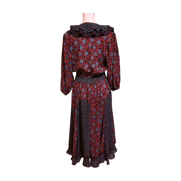 Vintage Western Boho Patchwork Ruffle Midi Dress 8 Gypsy Festival Free Spirit - Picture 6 of 14